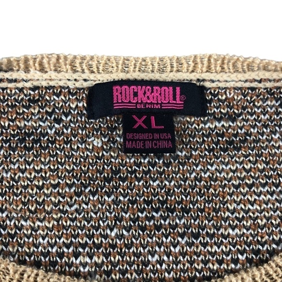 Rock&Roll Denim Azetc Boho Print Knit Sweater Vest Two Tone Sz XL - Picture 3 of 10